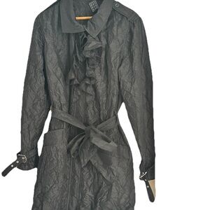 Women's Black Ruffle Trench Coat